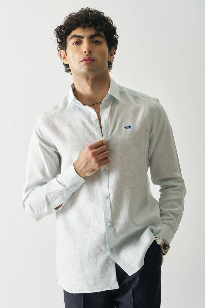 Ice Blue - Rozzana Full Sleeve Pure Linen Shirt