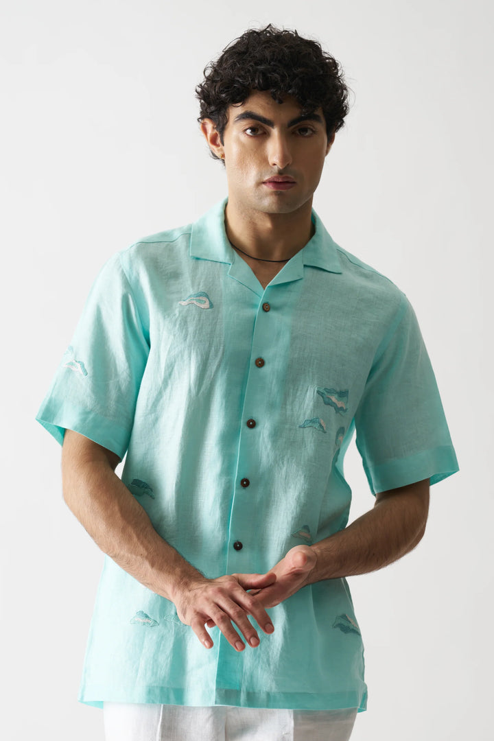 Sky Is The Limit - Hand Embroidered Unisex Pure Linen Shirt