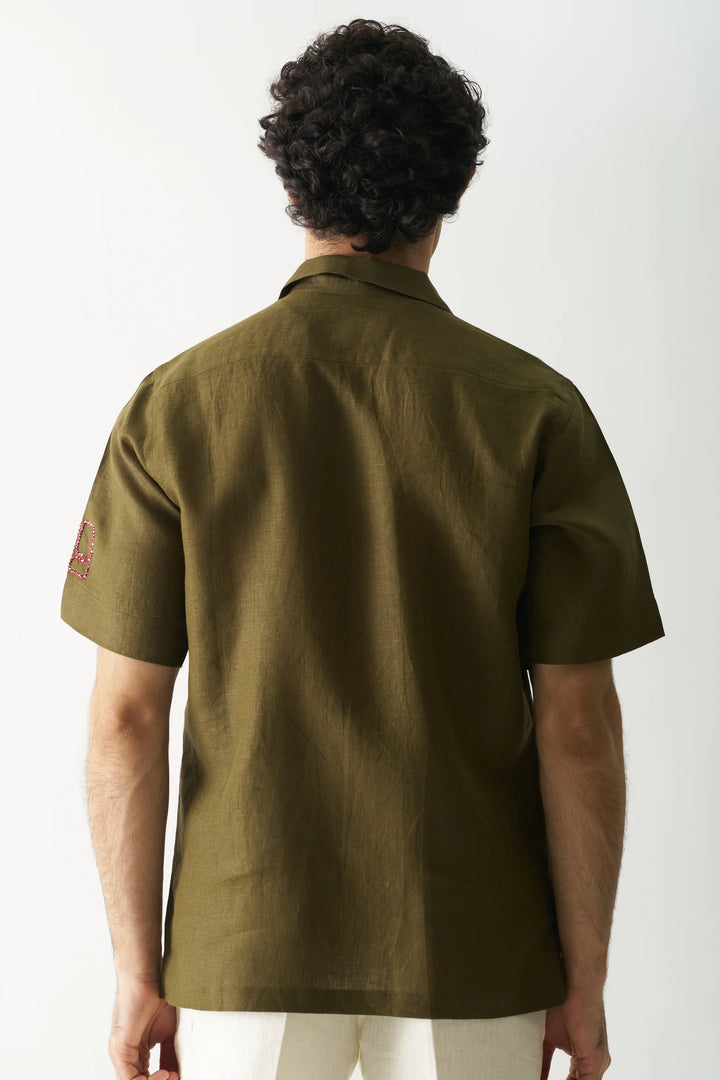 Mossy Mosaic - Hand Embroidered Unisex Pure Linen Shirt