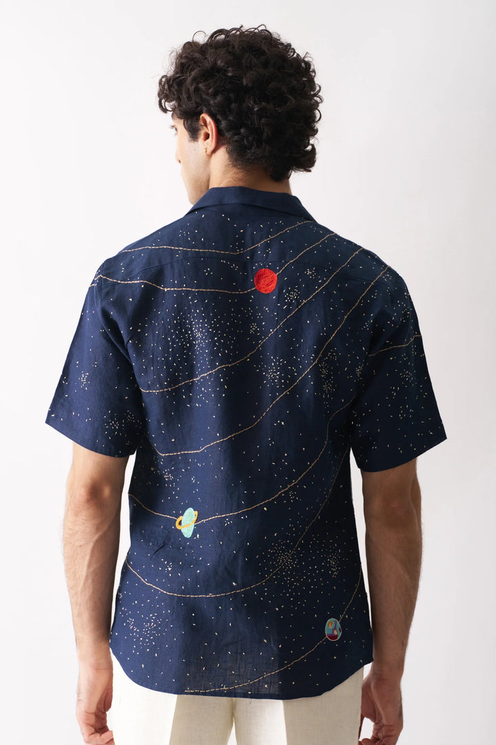 earCelestial Panorama Universe-Inspired Embroidery Linen Shirt