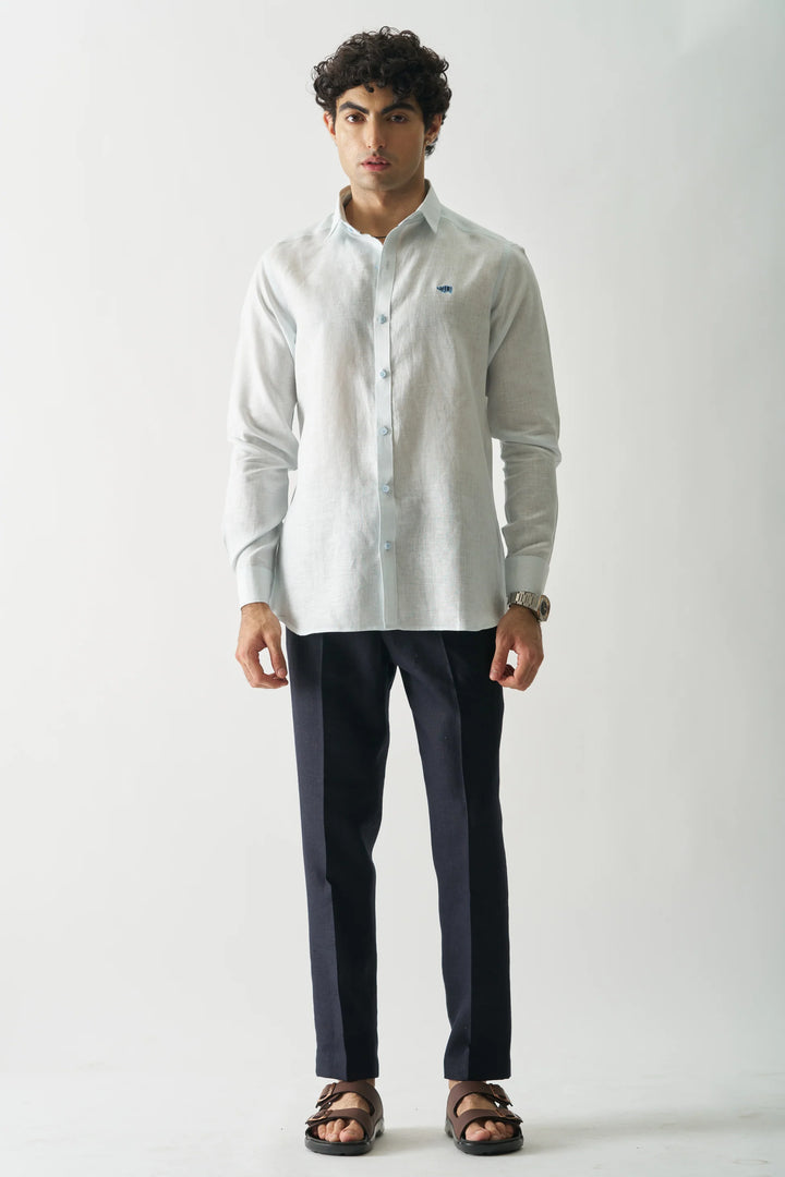 Ice Blue - Rozzana Full Sleeve Pure Linen Shirt