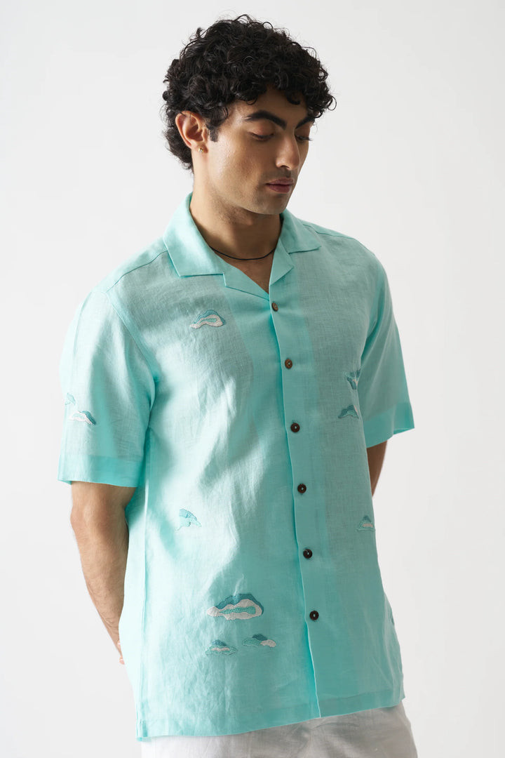 Sky Is The Limit - Hand Embroidered Unisex Pure Linen Shirt