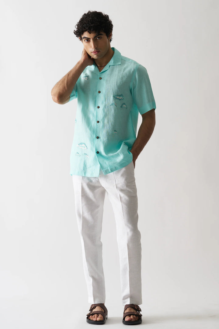 Sky Is The Limit - Hand Embroidered Unisex Pure Linen Shirt