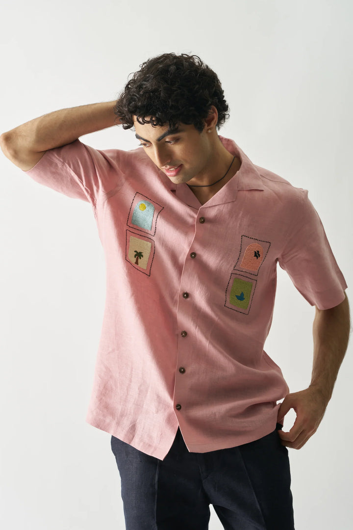Island Escape - Hand Embroidered Unisex Pure Linen Shirt