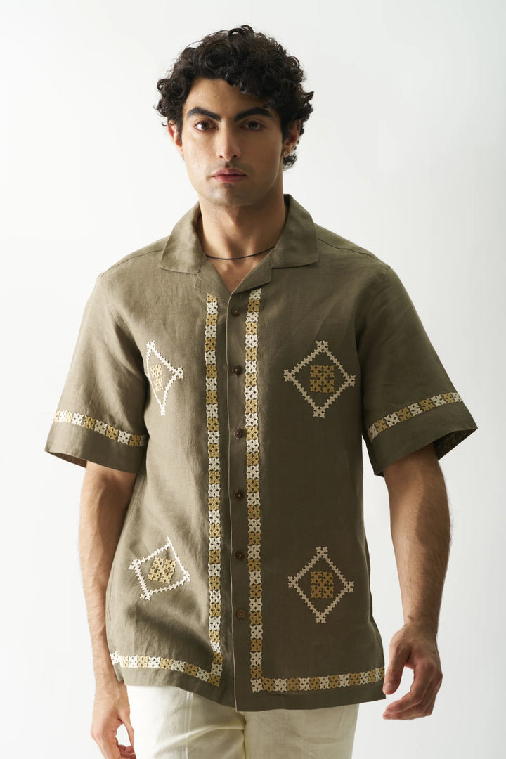 Call Me Aesthetic - Hand Embroidered Unisex Pure Linen Shirt