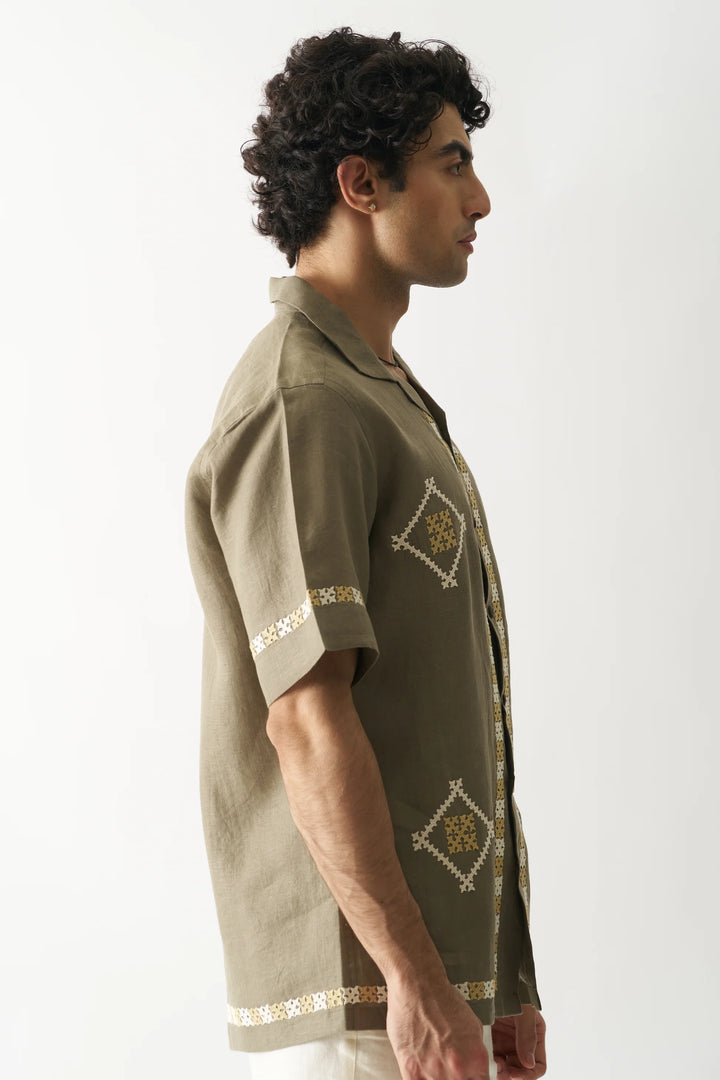 Call Me Aesthetic - Hand Embroidered Unisex Pure Linen Shirt
