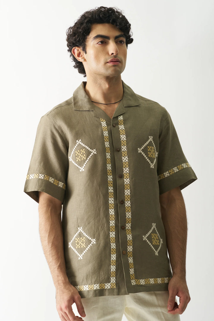 Call Me Aesthetic - Hand Embroidered Unisex Pure Linen Shirt