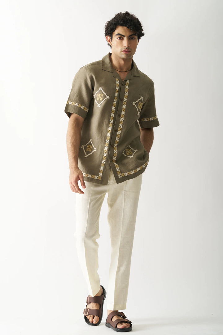 Call Me Aesthetic - Hand Embroidered Unisex Pure Linen Shirt