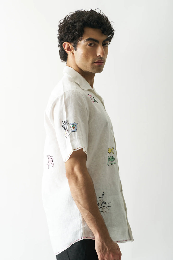 Beach Bliss - Premium Hand Embroidered Unisex Pure Linen Shirt