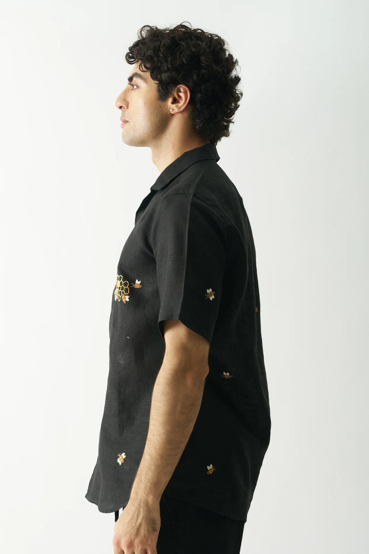 Buzzing Bees - Hand Embroidered Unisex Pure Linen Shirt