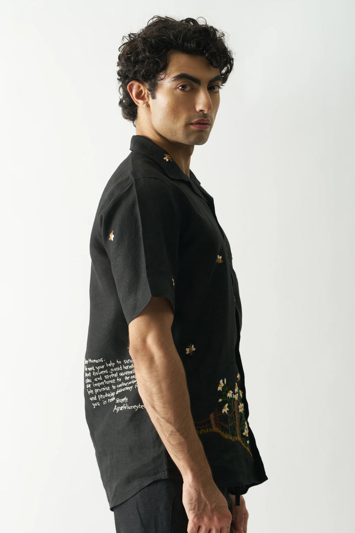 Buzzing Bees - Hand Embroidered Unisex Pure Linen Shirt