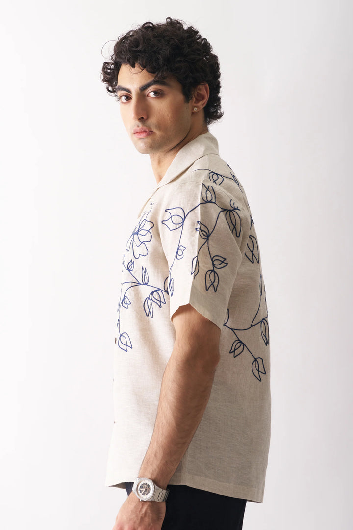Floral Serenade - Hand Embroidered Unisex Pure Linen Shirt