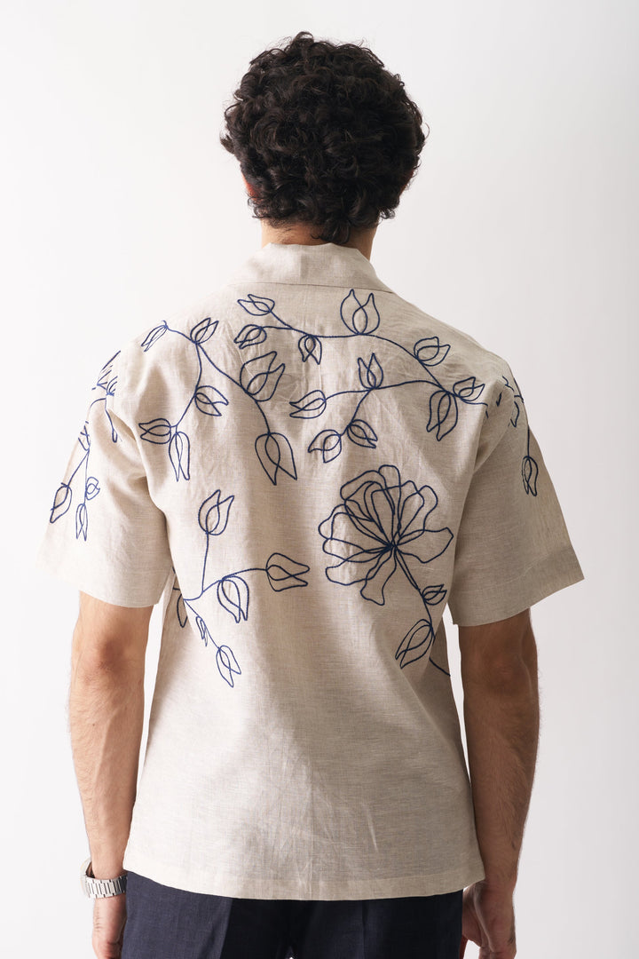 Floral Serenade - Hand Embroidered Unisex Pure Linen Shirt