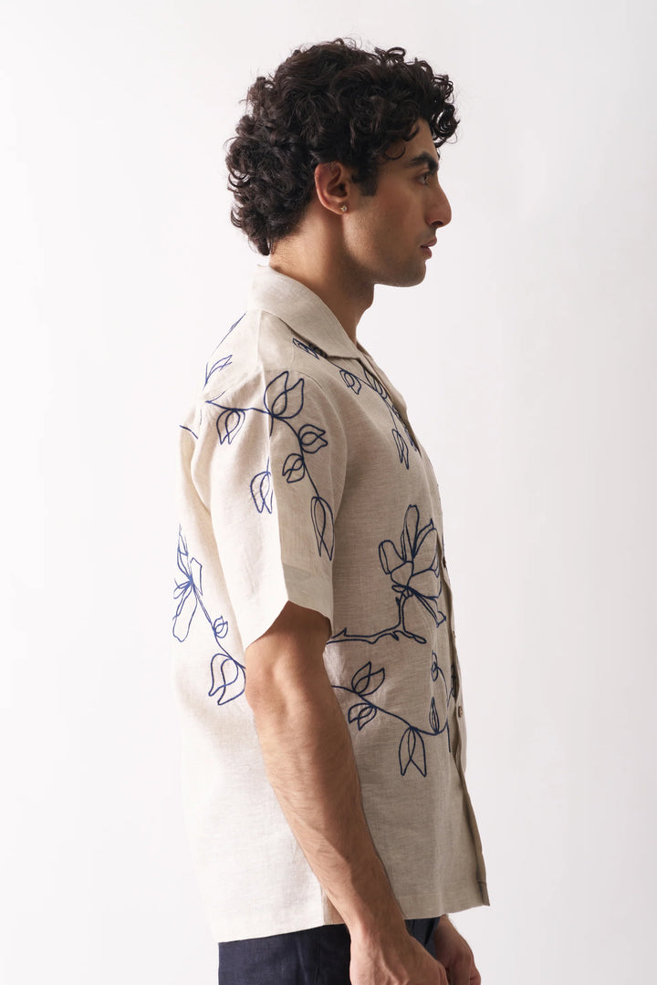 Floral Serenade - Hand Embroidered Unisex Pure Linen Shirt