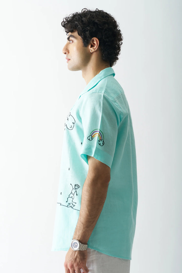 Rain Rain Go Away - Hand Embroidered Unisex Pure Linen Shirt