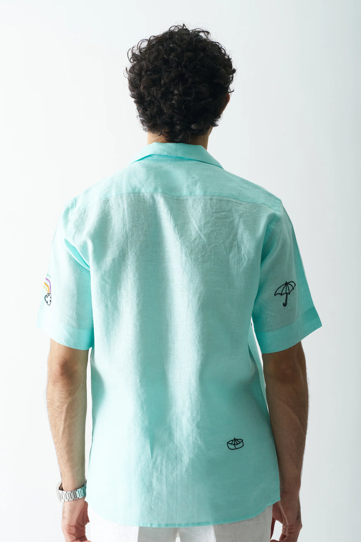 Rain Rain Go Away - Hand Embroidered Unisex Pure Linen Shirt