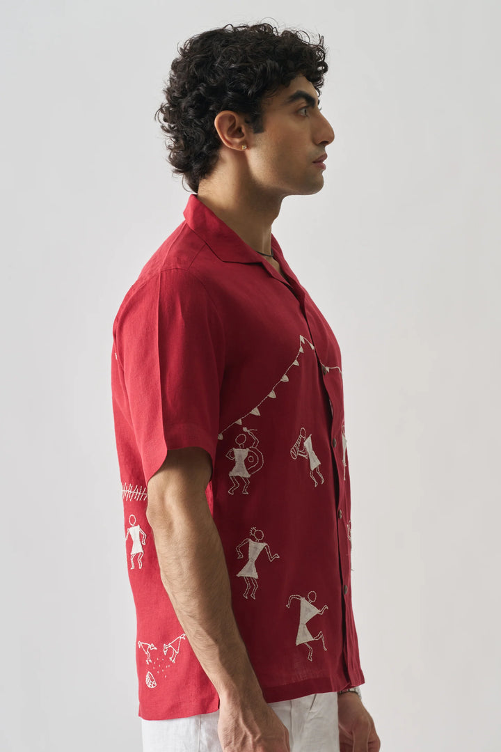 Tribal Tales -Premium Hand Embroidered Unisex Pure Linen Shirt