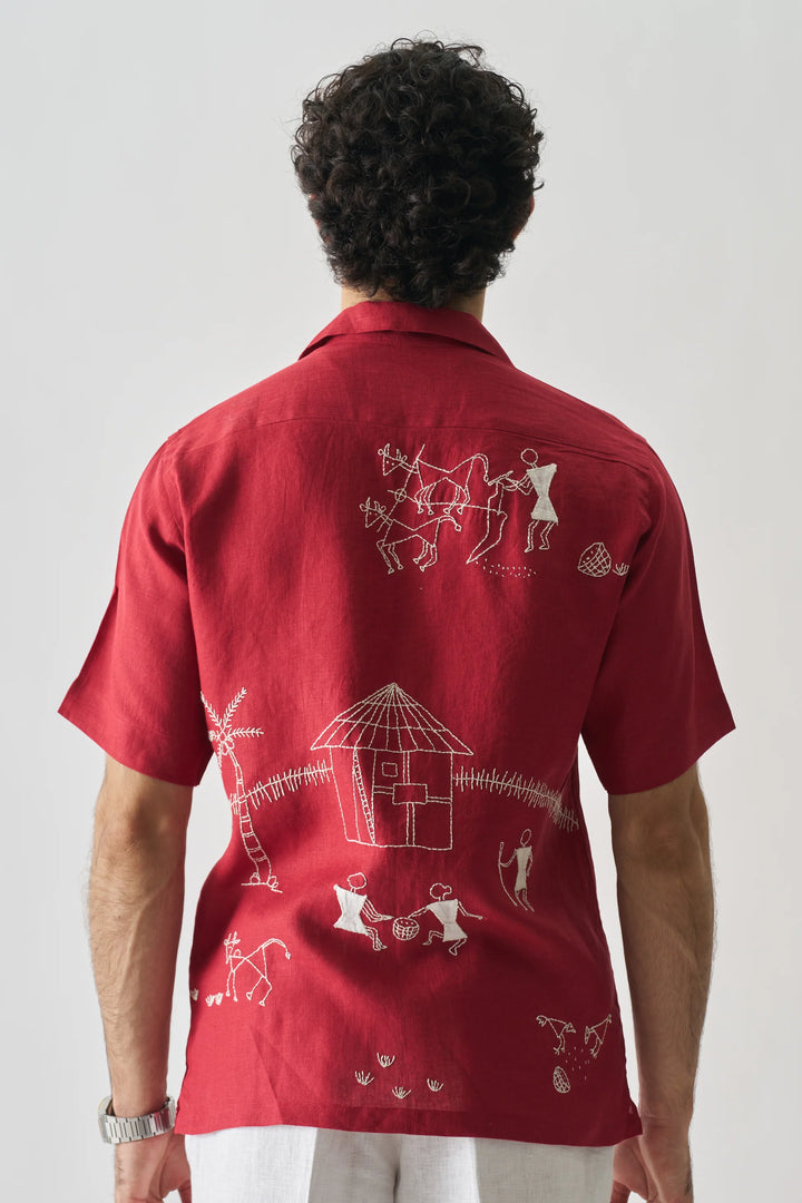 Tribal Tales -Premium Hand Embroidered Unisex Pure Linen Shirt