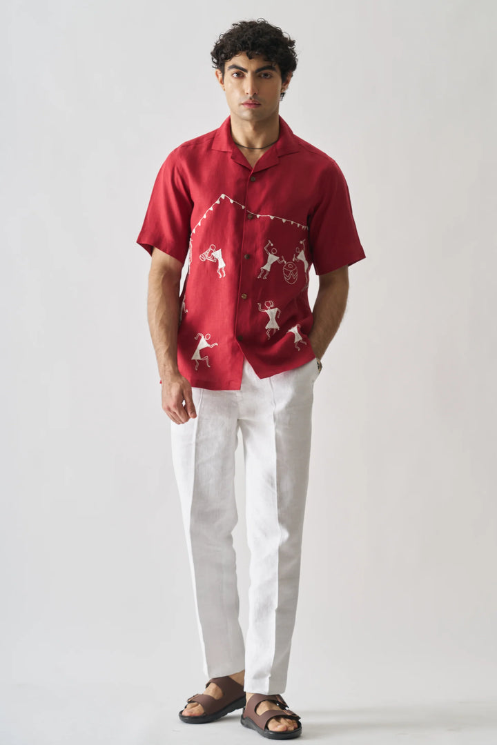 Tribal Tales -Premium Hand Embroidered Unisex Pure Linen Shirt