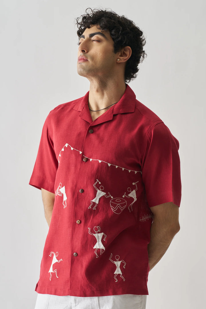 Tribal Tales -Premium Hand Embroidered Unisex Pure Linen Shirt