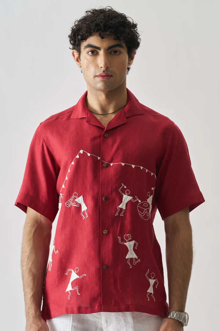 Tribal Tales -Premium Hand Embroidered Unisex Pure Linen Shirt