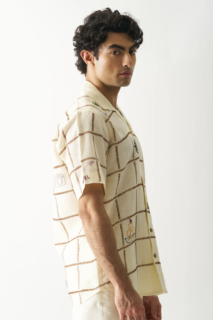 Your Travel Buddy - Hand Embroidered Unisex Pure Linen Shirt