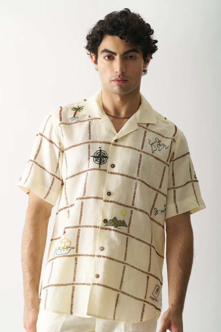 Your Travel Buddy - Hand Embroidered Unisex Pure Linen Shirt