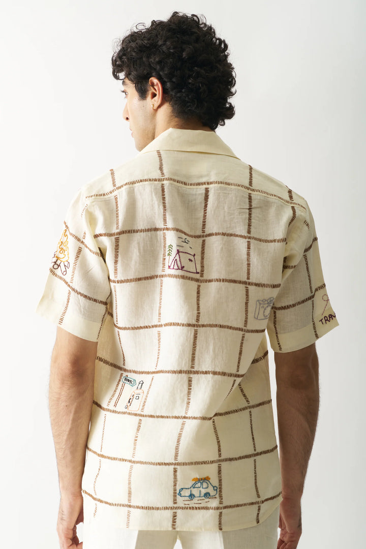Your Travel Buddy - Hand Embroidered Unisex Pure Linen Shirt