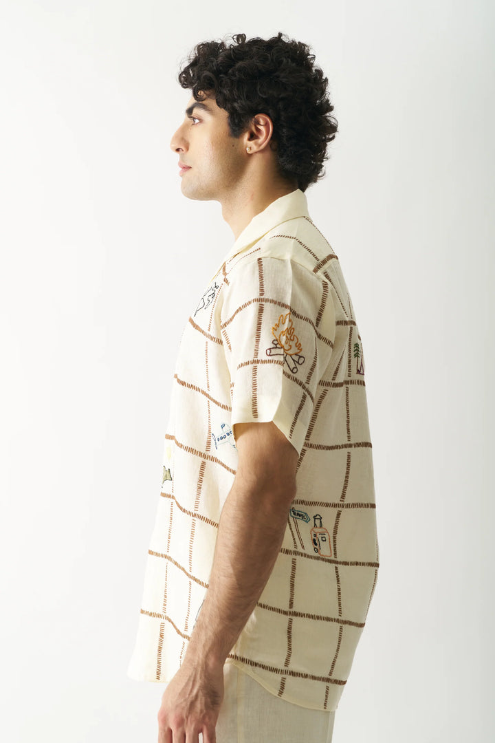 Your Travel Buddy - Hand Embroidered Unisex Pure Linen Shirt