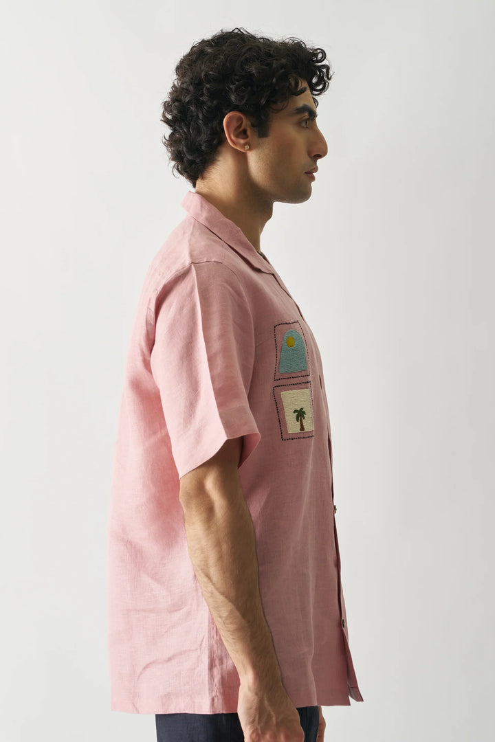 Island Escape - Hand Embroidered Unisex Pure Linen Shirt