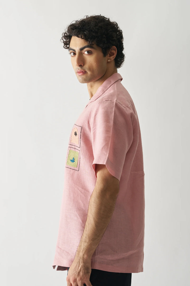 Island Escape - Hand Embroidered Unisex Pure Linen Shirt