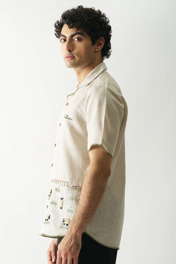Lazy Sheep - Hand Embroidered Unisex Pure Linen Shirt