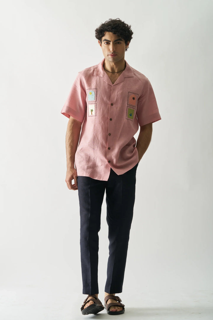 Island Escape - Hand Embroidered Unisex Pure Linen Shirt