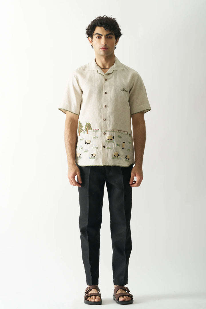 Lazy Sheep - Hand Embroidered Unisex Pure Linen Shirt