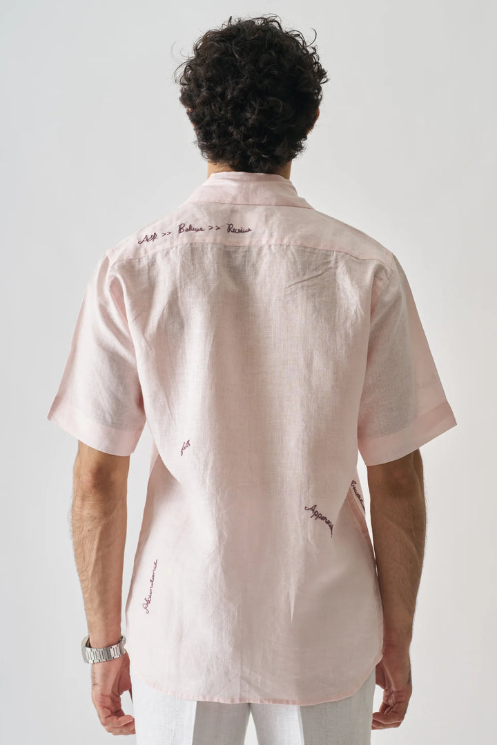 11:11 Soft Pink Pure Linen Shirt with Inspirational Stitching – Unique Artistic Fashion