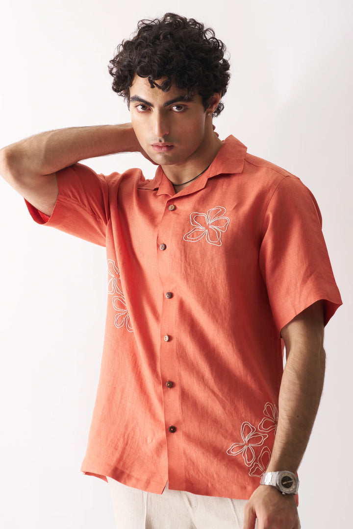 Orange Blossom - Hand Embroidered Unisex Pure Linen Shirt
