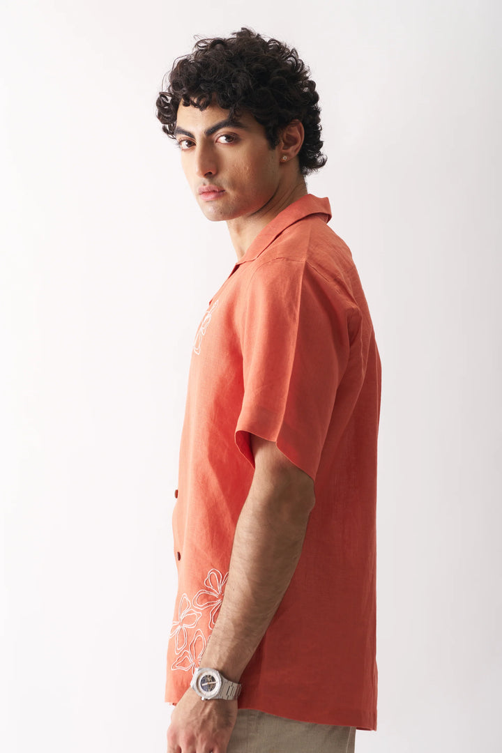 Orange Blossom - Hand Embroidered Unisex Pure Linen Shirt