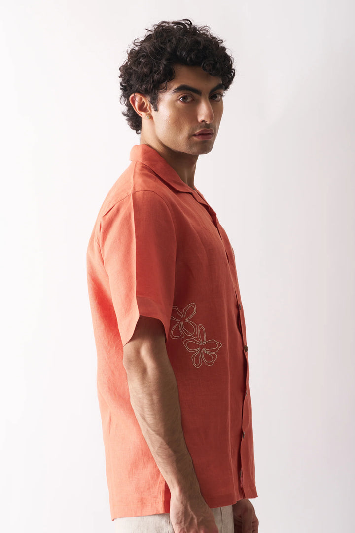 Orange Blossom - Hand Embroidered Unisex Pure Linen Shirt