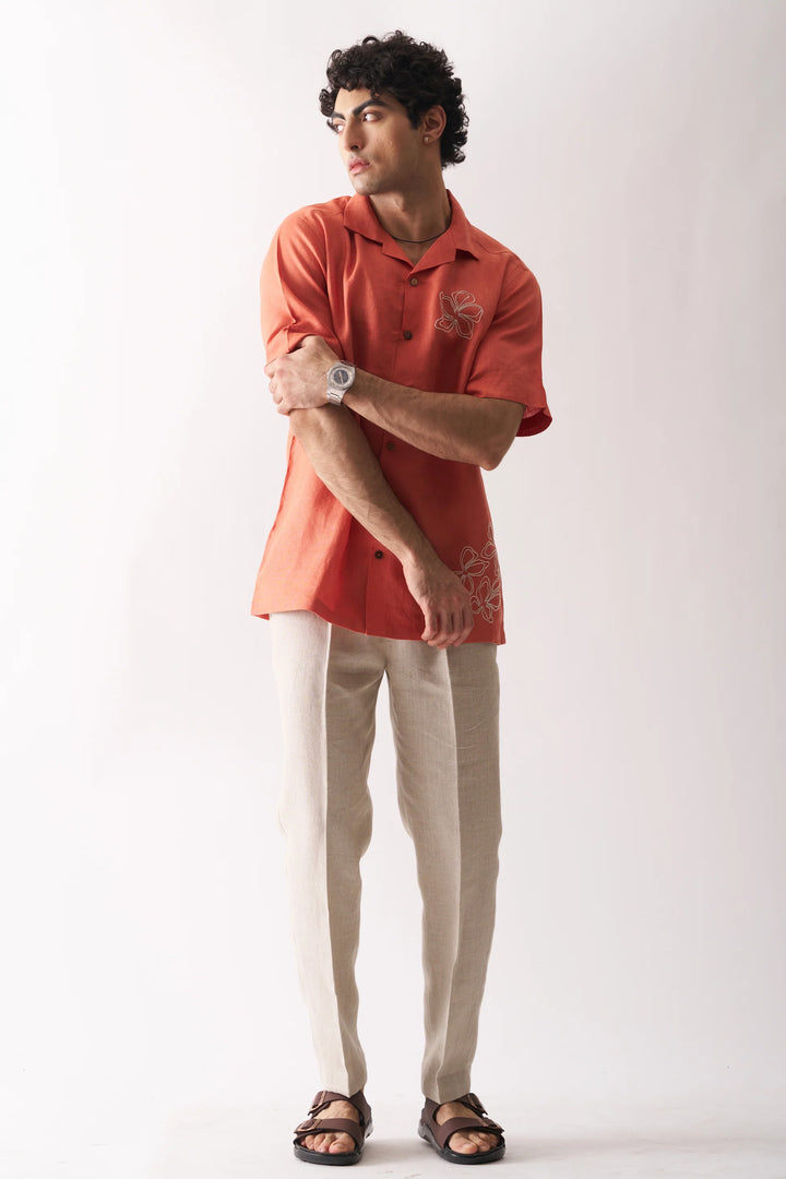 Orange Blossom - Hand Embroidered Unisex Pure Linen Shirt