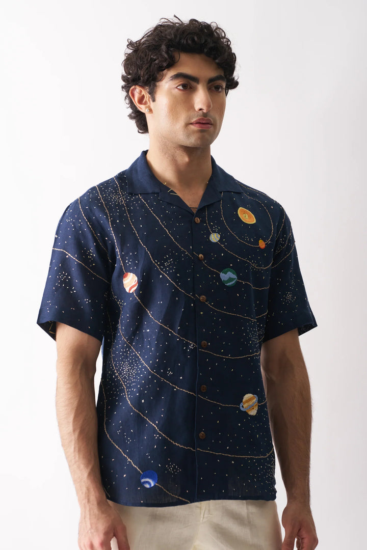 earCelestial Panorama Universe-Inspired Embroidery Linen Shirt