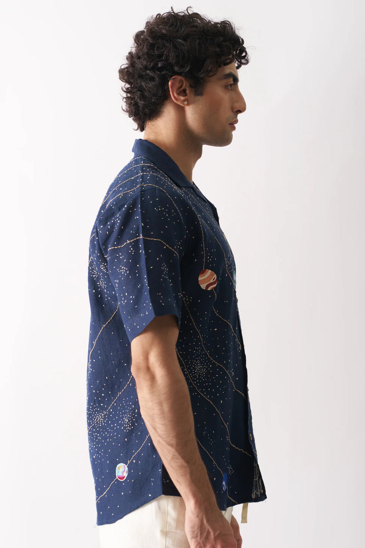 earCelestial Panorama Universe-Inspired Embroidery Linen Shirt