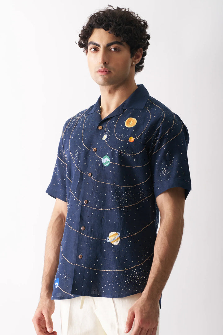 earCelestial Panorama Universe-Inspired Embroidery Linen Shirt