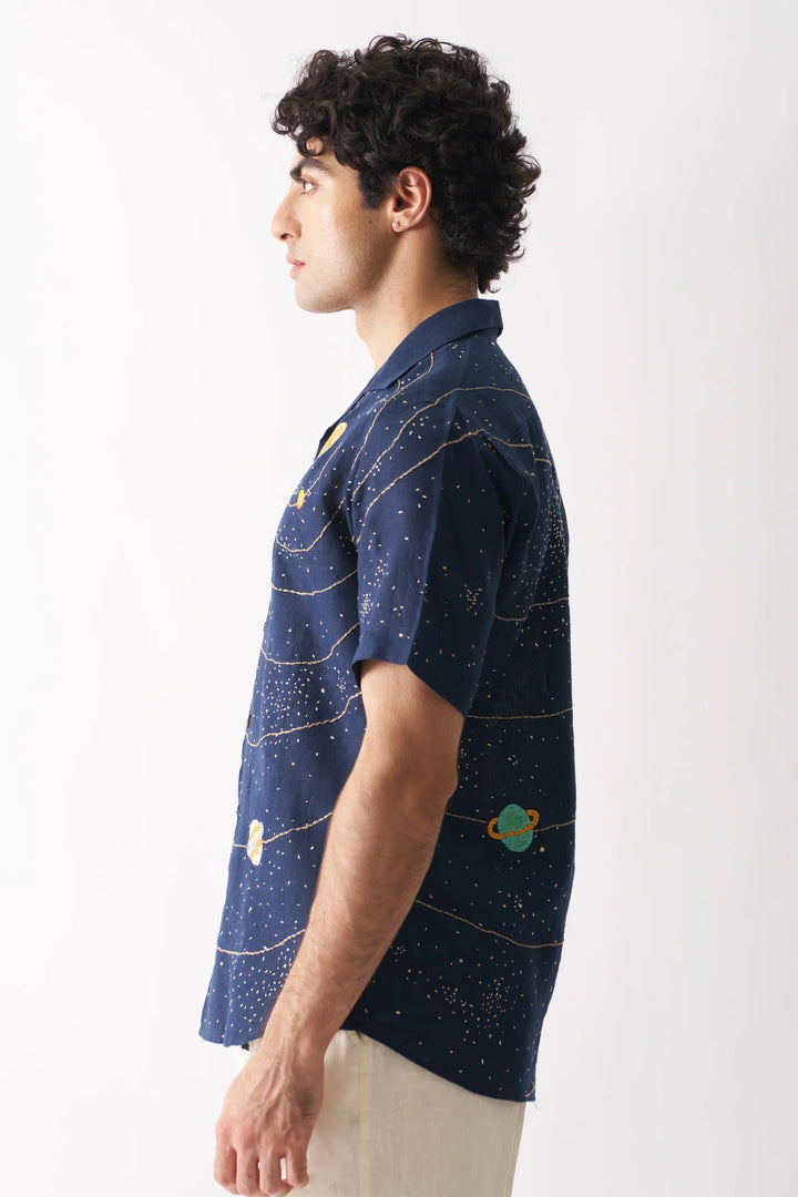 earCelestial Panorama Universe-Inspired Embroidery Linen Shirt