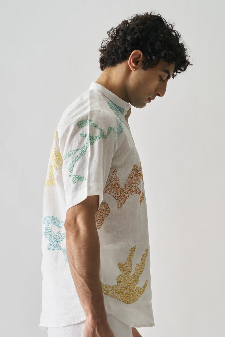 Canvas of Colours - Handmade Embroidered Pure Linen Shirt