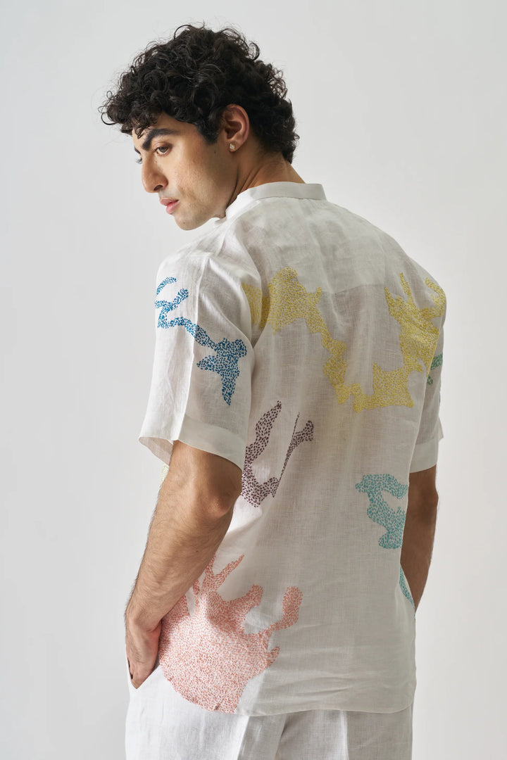 Canvas of Colours - Handmade Embroidered Pure Linen Shirt