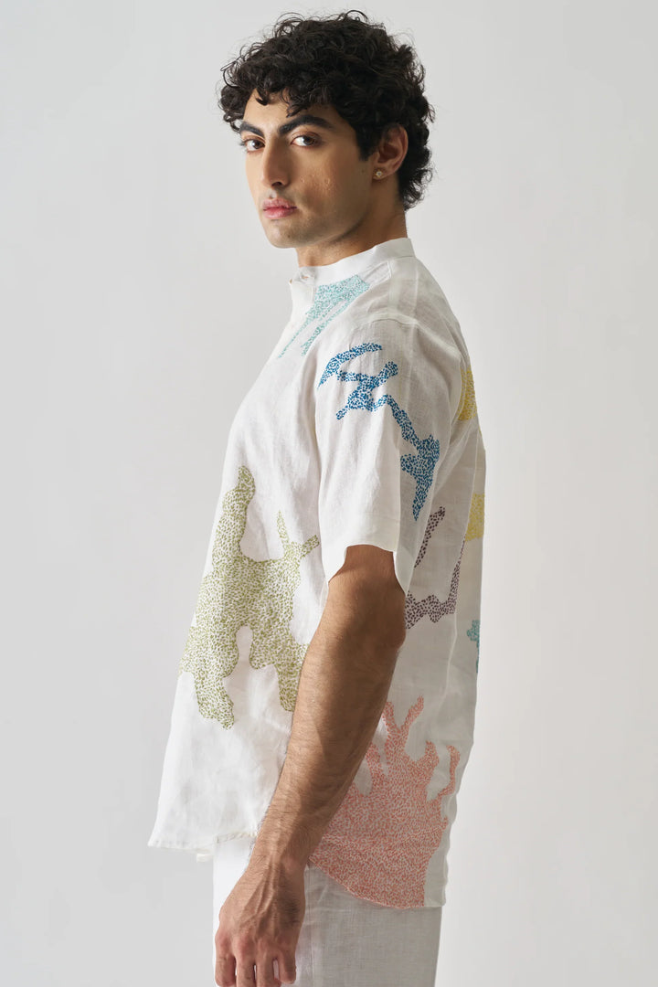 Canvas of Colours - Handmade Embroidered Pure Linen Shirt