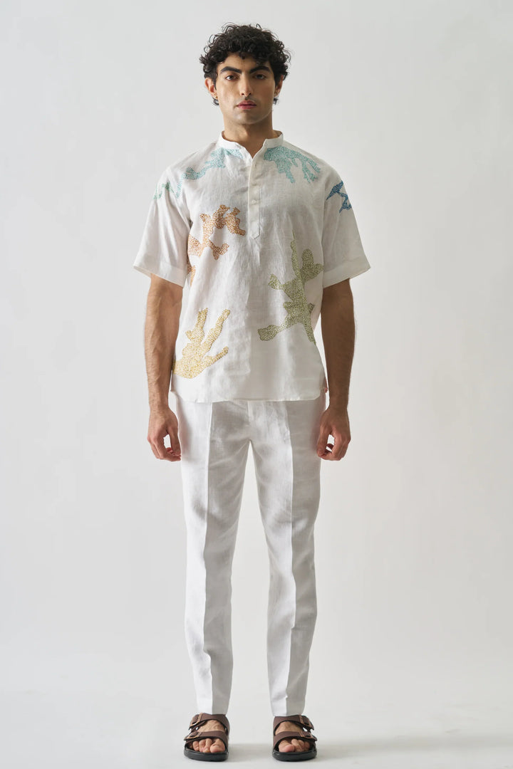 Canvas of Colours - Handmade Embroidered Pure Linen Shirt