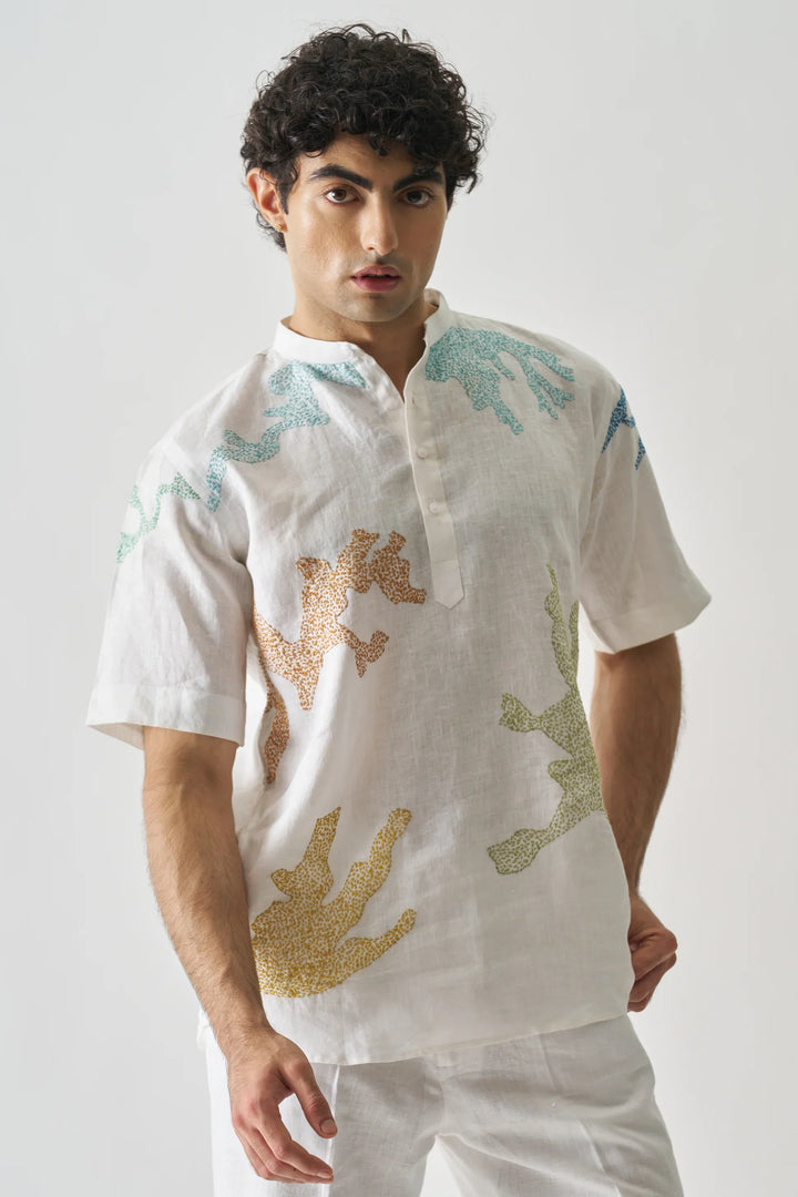 Canvas of Colours - Handmade Embroidered Pure Linen Shirt
