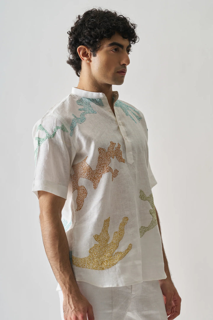 Canvas of Colours - Handmade Embroidered Pure Linen Shirt
