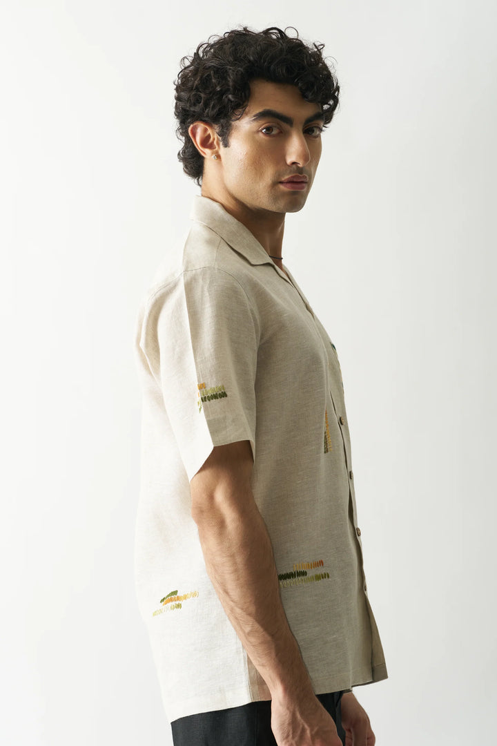 Classical Elegance - Hand Embroidered Unisex Pure Linen Shirt